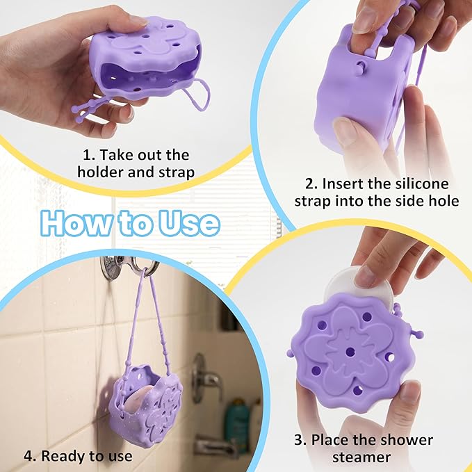2 Packs Shower Steamer Tray, Hangable and Reusable Shower Steamer Holder/Hanger, Bath Bombs Shower Accessory, Aromatherapy Diffuser Containers, Silicone Material, Purple and Blue