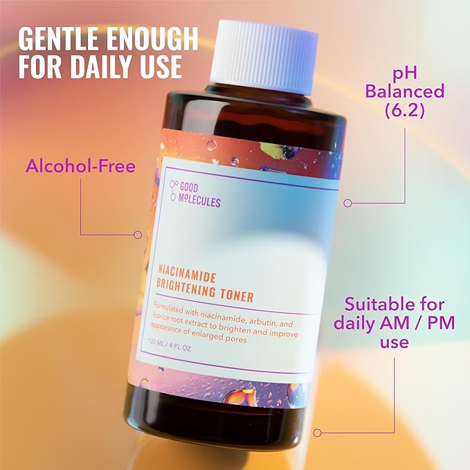 Good Molecules Niacinamide Brightening Toner - Toner for Face with Niacinamide and Arbutin for Skin Tone Balancing- Pore Minimizer, Facial Skin Care