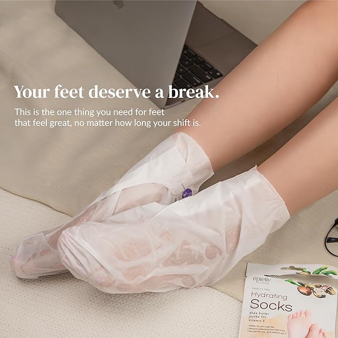 Epielle Hydrating Foot Mask 6 Pairs, Relieve and Soften with Shea Butter & Jojoba Oil, Deep Moisturizing Socks for Dry, Cracked Feet, Self Care Gifts for Women, Spa Kit, Mothers Day Gifts