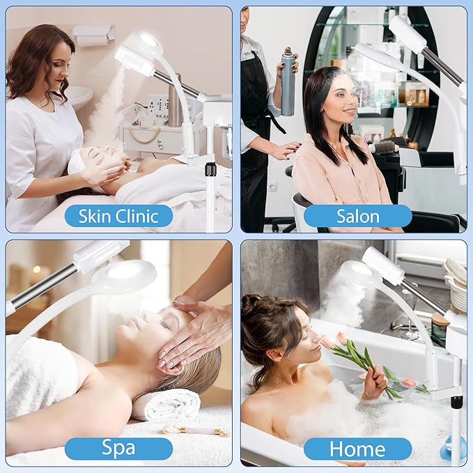 HomGarden Professional Facial Steamer 2 in 1 Steamer for Face with Hot & Cold Nozzle 5X LED Facial Steamer for Esthetician, Salon & Spa Face Beauty Equipment.