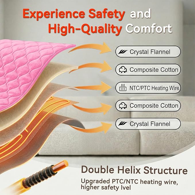 King Size Heating Pad for Back Pain 32"x24" Extra Large Electric Heating Pad for Period Cramps Relief & Body Neck Shoulder Auto Shut Off Heat Pad Temperature Settings Machine Washable Pink