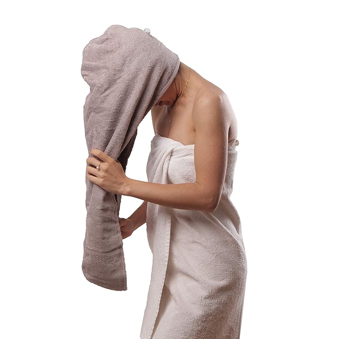 Extra Large Waffle Cotton Hair Towel Wrap - 30 inches Long, 400 GSM, Ultra Absorbent, Quick Dry Hair Turban for Women, Ideal for Long and Curly Hair, Perfect for Plopping (Grey)