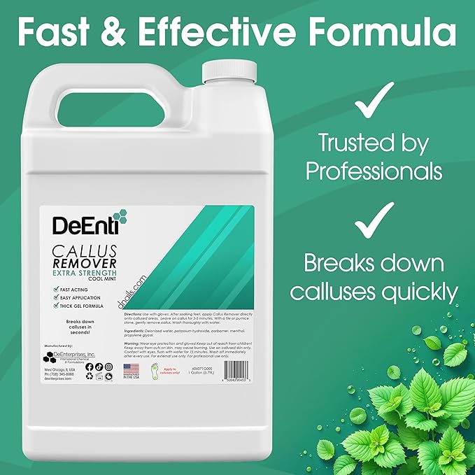 DeEnti Callus Remover for Feet, Extra Strength Foot Callus Remover Gel, 128oz Gallon Salon Grade Bulk Pedicure Supplies for Dry Skin, Cracked Heel, Professional Strength Foot Care, Cool Mint