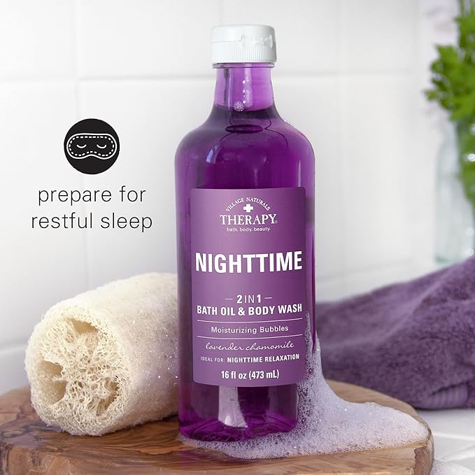 Village Naturals Therapy, Foaming Bath Oil and Body Wash, Nighttime Relief, 16 oz, Pack of 2