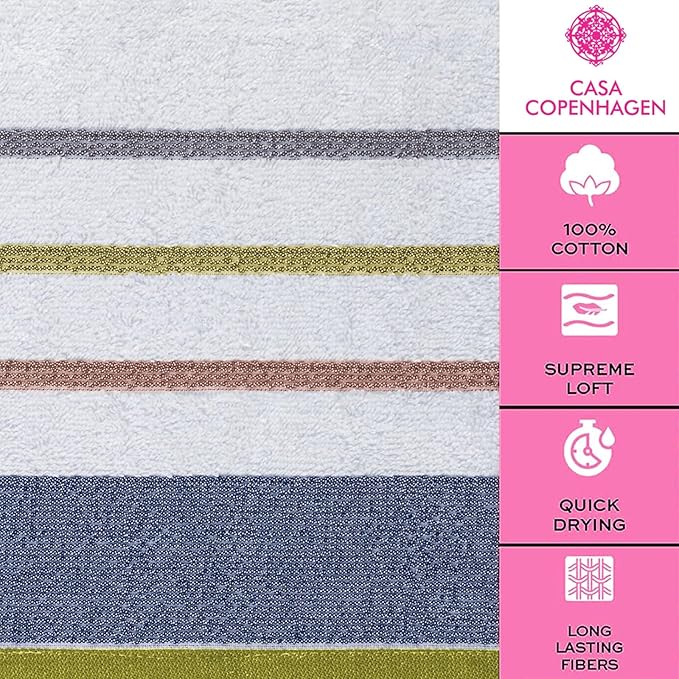 CASA COPENHAGEN White Bay 6Pcs 100% Egyptian Cotton Large Designer Towels Gift Set- Grey - Charcoal, 600GSM, 2Bath 2Hand 2Washcloths, Bath Towels for Bathroom Set for Women & Men