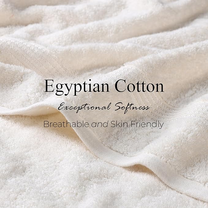 Superior Egyptian Cotton 8-Piece Towel Set, Assorted Towels for Home Bathroom, Guest Bath Decor Essentials, Includes 2 Bath, 4 Hand, 2 Face Towels/Washcloths, Quick Dry, Absorbent, Ivory