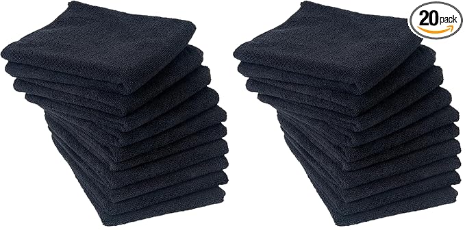 Eurow Microfiber Salon Towels – Bleachproof, Ultra Absorbent & Quick Drying – Soft, Lightweight & Durable for Hair Styling, Beauty, Barber & Spa Use, 16 x 29 Inches, 20-Pack, Black