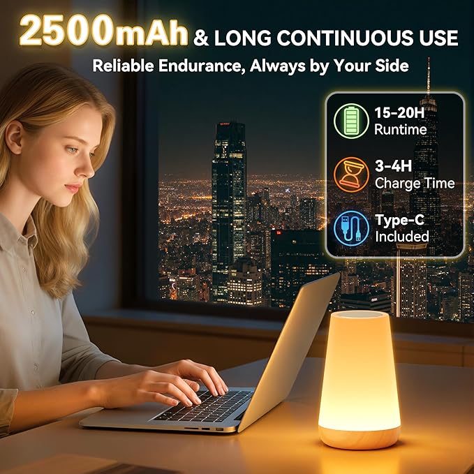 Auxmir LED Night Light Bedside Lamp Touch and Remote Control Dimmable Tabletop 13 RGB Colors Changing 5 Brightness Adjustable Rechargeable Portable Lamp for Baby Kids Nursery Bedroom Bathroom Camping