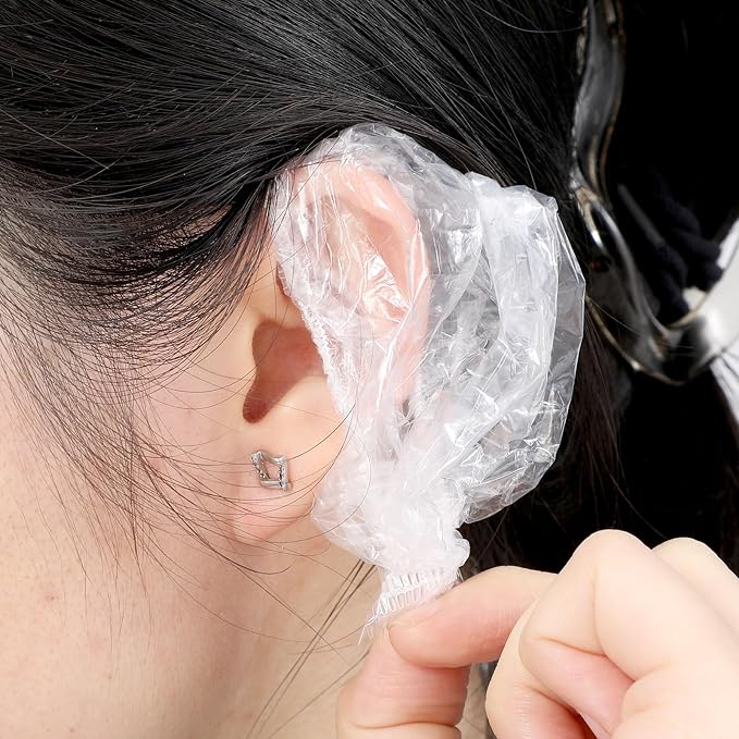 100 Pcs Disposable Ear Covers for Shower, Clear Waterproof Ear Covers for Bathing, Waterproof Plastic Ears Shower Caps for Hair Dye Spa Salon Beauty Treatments