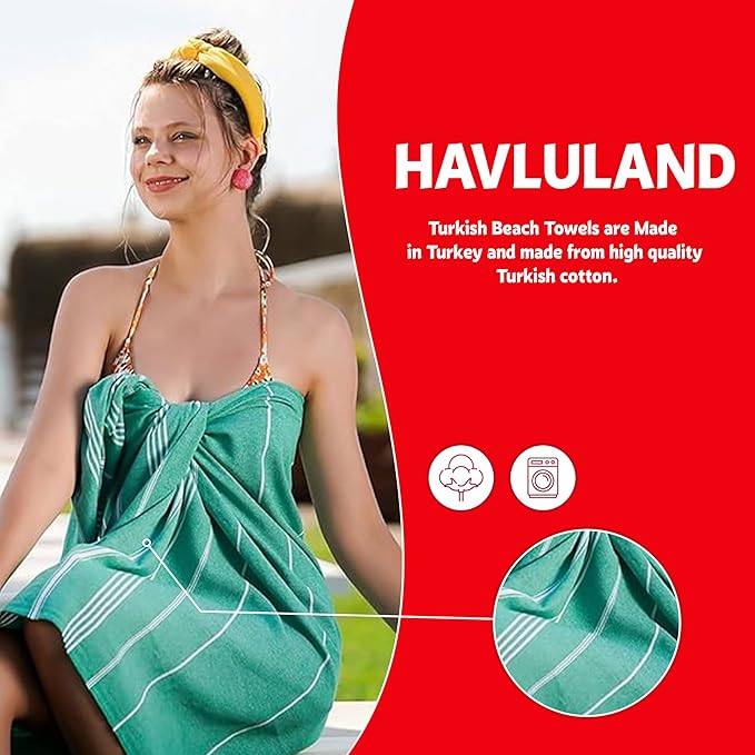 HAVLULAND Turkish Beach Towels, Oversized 40"x72" Turkish Bath Towel, Highly Absorbent Quick Dry Sand Free Beach Towels for Beach Pool Spa Gym Yoga Travel Camping Picnic Blanket - White