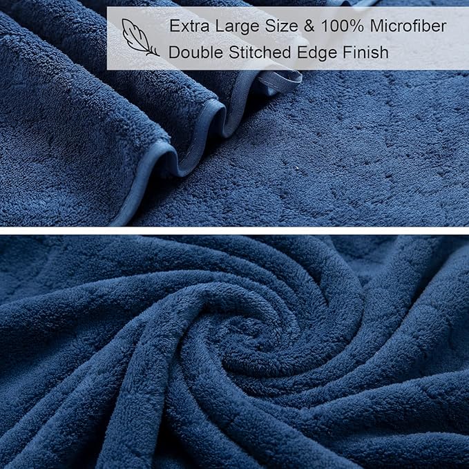 Ycosy Navy Bath Towels Set 35x70 Inches - Luxury 600 GSM Oversized Bath Sheet Towel,Extra Large Microfiber - Quick Dry,Highly Absorbent,Super Soft Shower Towels Spa Hotel Bathroom Towel Set (4-Pack)