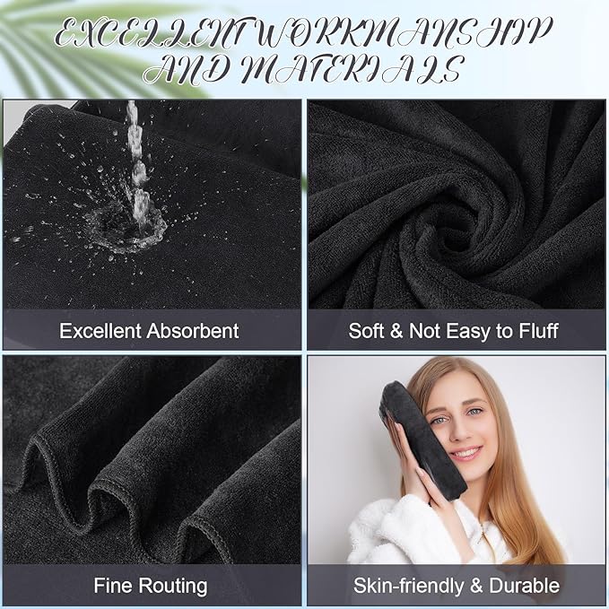 SmoothNovelty 16 Pack Microfiber Bath Towels Bulk 27'' x 60'' Oversized Beach Towel Highly Absorbent Extra Large Soft Drying for Shower Pool Salon Sauna Bathroom Gym Party (Simple,Black)