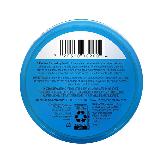 O'Keeffe's for Healthy Feet Foot Cream - 3.2 oz Jar (12 Pack) - Guaranteed Relief for Extremely Cracked, Dry Feet, Repairing Skincare, Instantly Boosts and Retains Moisture Levels