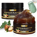 2 Pack Moroccan Black Soap Hammam, Morocco Body Scrub with Exfoliating Glove, Exfoliating Body Cleanser, Argan Oil & Eucalyptus – Deep Cleansing, Softens Skin