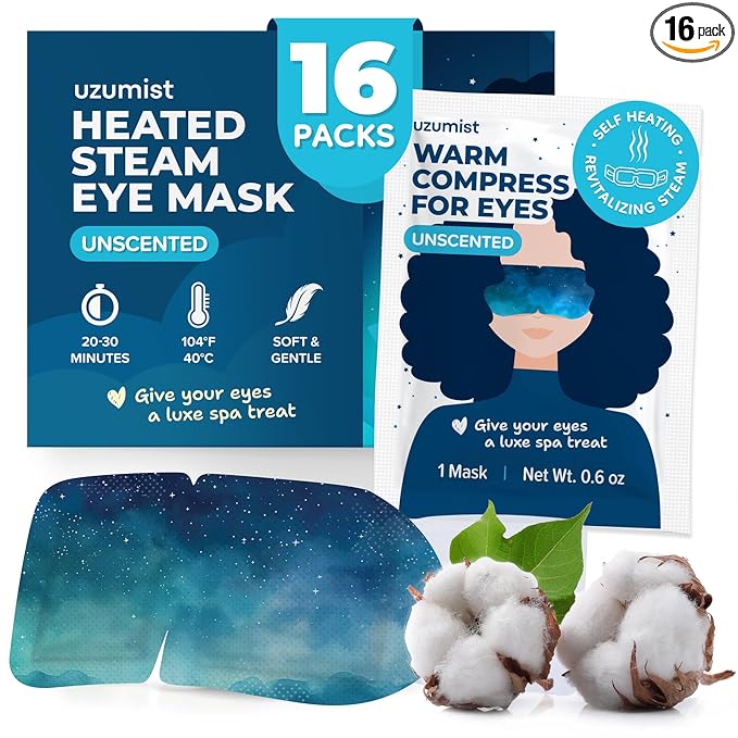 Heated Eye Mask for Dry Eyes - 16pcs Self Heating Steam Eye Mask - Warm Compress for Eyes - Warming & Ready to Use for Sleep & Relaxation - On-The-Go Warm Eye Compress Travel Essentials