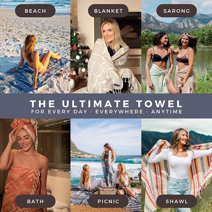 FESHKA Sand Proof Turkish Beach Towel – Oversized, Quick Dry & Lightweight Travel Towel - 100% Organic Cotton Beach Blanket - Perfect for Bath, Pool & Picnic | Sunflower (Navy)