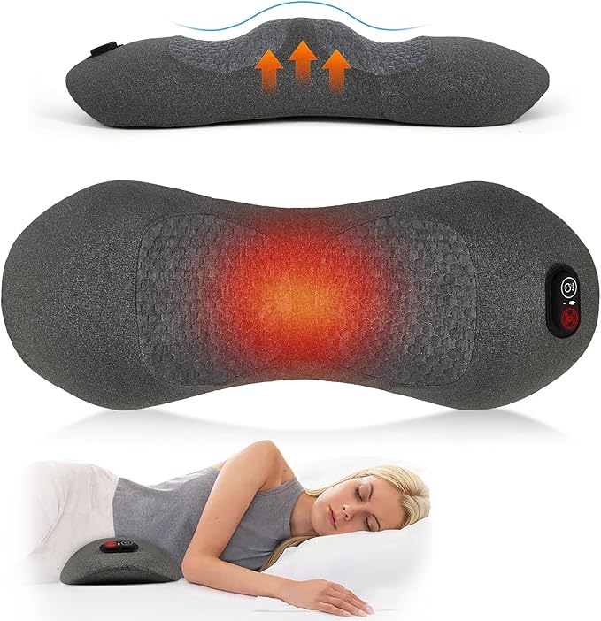3 in 1 Rechargeable Back Massager with Heat, Height Adjustable for Bed and Chair, Electric Lumbar Support Pillow, Relieves Deep Tissue Pain, Lumbar Wedge Cushion