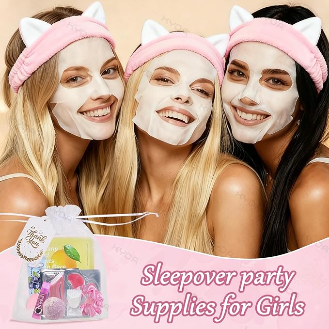 KYDA 78PCS SPA Party Supplies, Face Mask, Hand Cream, Lip Balm, Under Eye Patches, Lip Mask, Foot Bath Bomb, Essential Oil, Hand Mask, Foot Mask and Hair Band, Spa Birthday Sleepover Party Supplies