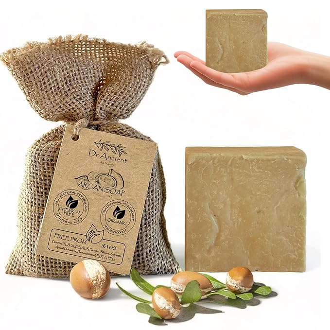 Dr.Ancient Argan Soap Bar, Organic Soap Bars Handcrafted the Traditional Way, Natural Chemical-Free, Vegan, Used for Face Wash, Body Wash, Hand Cleansing and Daily Skin Care, Gentle Cleanser
