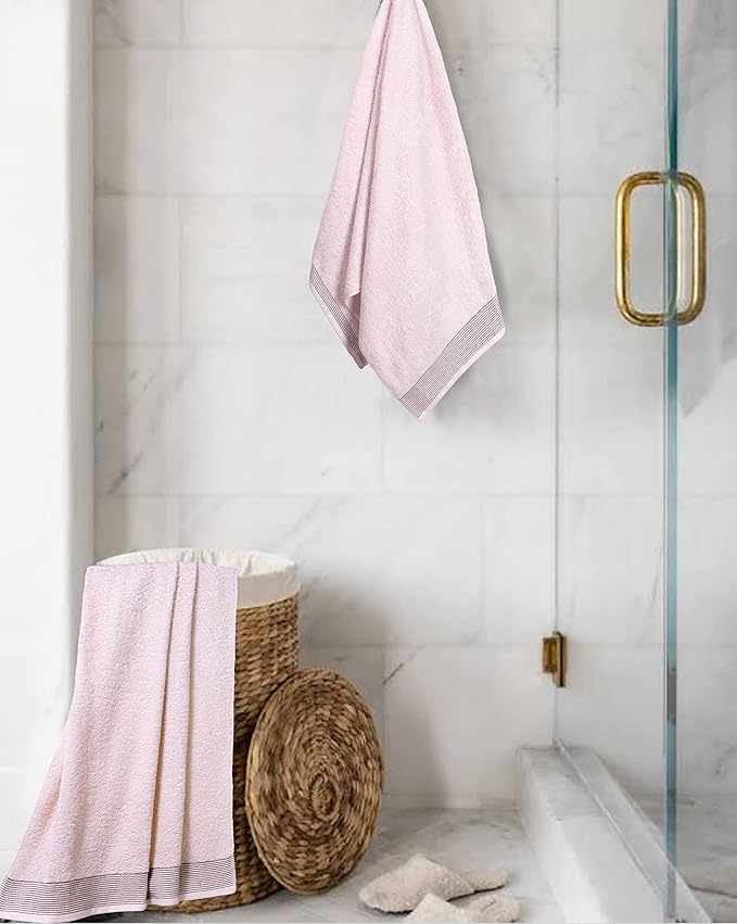 Belizzi Home Ultra Soft 2 Pack Oversized Bath Towel Set 28x55 inches, 100% Cotton Large Bath Towels, Ultra Absorbant Compact Quickdry & Lightweight Towel, Ideal for Gym Travel Camp Pool - Pink