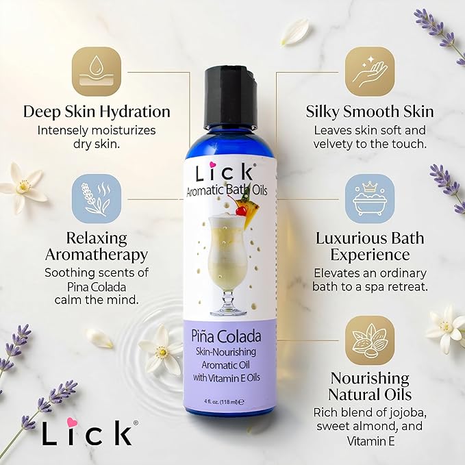 Lick Pina Colada Aromatic Bath Oil - Tropical Aroma - Soothing Bath Soak Oils, 4 oz