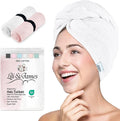 Lili&James Cotton Hair Towel Wrap for Women/Kids | Quick Dry, Soft & Absorbent 420-GSM Hair Wrap Towels with Double Button | Anti Frizz, Non Microfiber Hair Turbans for Curly, Long Hair (White+Pink)