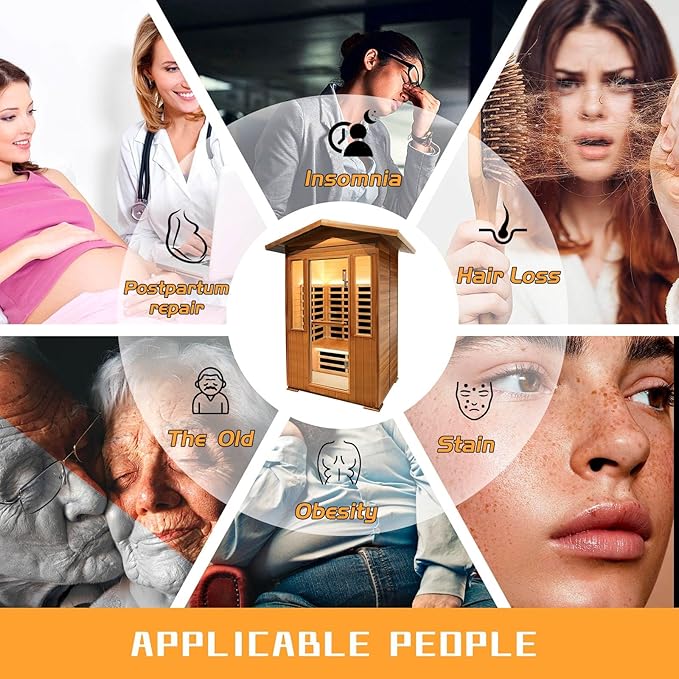 2 Person Outdoor Sauna Infrared Saunas Dry Sauna Room 120V Red Cedar and Canadian Hemlock Wood Wooden Sauna Spa 1800W APP Control 7 Color Light 48.8 * 37 * 87.4inch