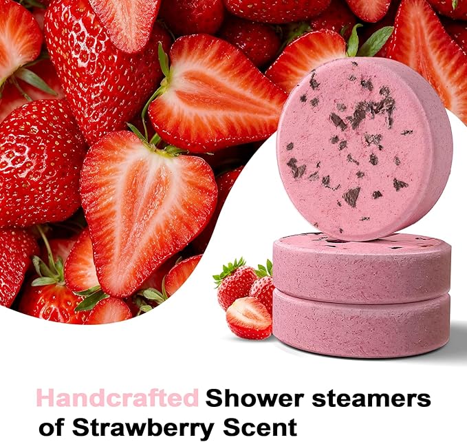 SWCANDY Shower Steamers Aromatherapy Birthday Gifts for Women Travel Essentials, 8 Pcs Strawberry, Bath Bombs Shower Bombs with Natural Essential Oils, Relaxation Home SPA