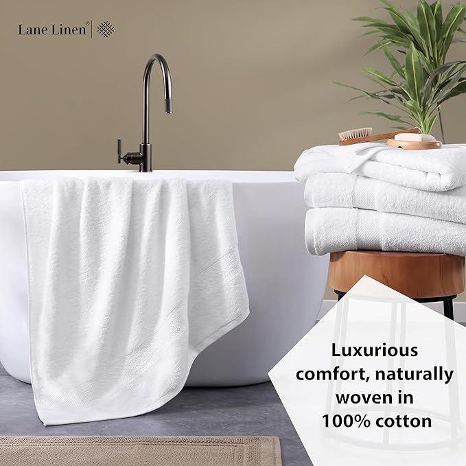LANE LINEN 100% Ring Spun Cotton Bath Sheets - 2 Pack (35"x66") - Fade Resistant, Quick Dry & Highly Absorbent - Extra Large Bath Towels, Premium Hotel Quality Luxury Towel Sets - White Bath Towels