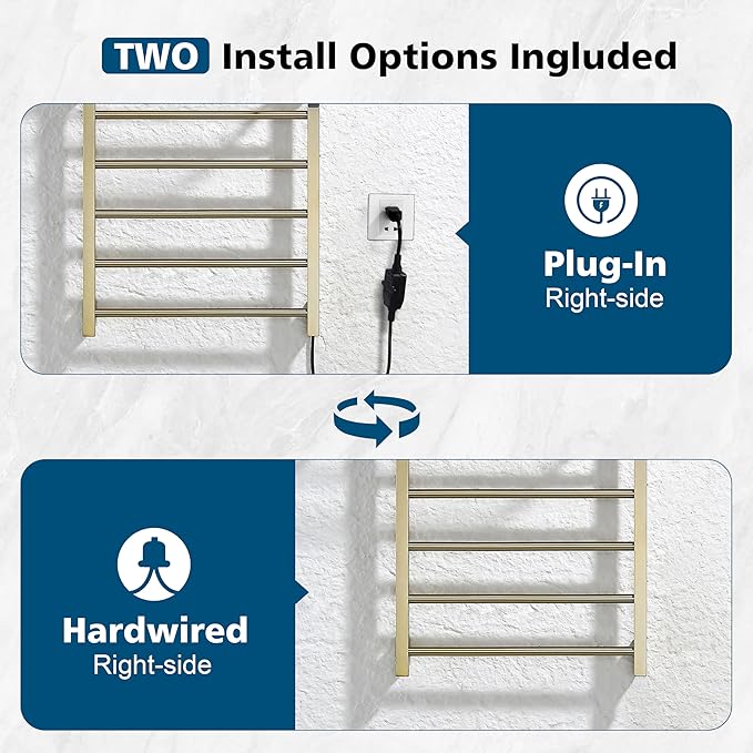 Heated Towel Racks for Bathroom, Hot Towel Warmer with 24hr Timer Stainless Steel Wall Mounted Electric Towel Warmers for Bathroom (Gold, 5-Bar)
