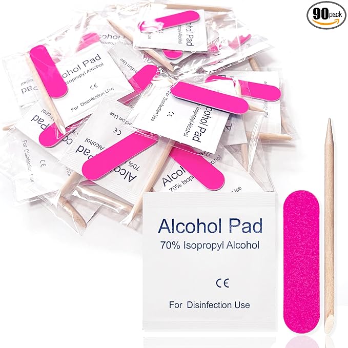 Qsnidy 30 Pack Disposable Manicure Kit Individually Packed 3-Piece Mini Press on Nail Art Tool Prep Kit Includes Mini Nail File, Cuticle Stick, Prep Pad, 30 Sets for Salon Business Home Travel Use