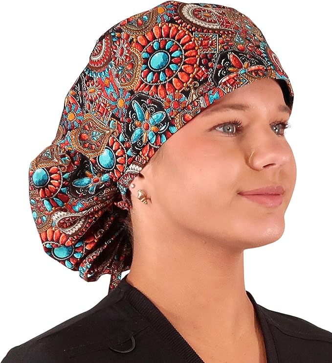 Sparkling EARTH Big Hair Ponytail Classic Surgical Style Scrub Working Cap - Made in The USA!!!