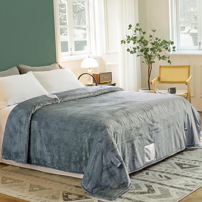 JET'S HOME Heated Blanket Twin 62"x84" - ETL&FCC Certified Flannel Electric Blanket Throw Machine Washable Heating Blanket with 4 Heating Levels 10 Hours Auto-Off Overheating Protection (Grey)