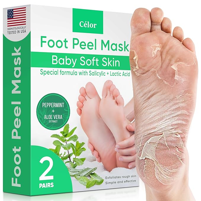 Foot Peel Mask - Foot Mask for Baby Soft Skin - Remove Dead Skin, Dry, Cracked Feet & Callus, Foot Spa, Made with Aloe Vera Extract for Women and Men (2 Pairs) | Peppermint