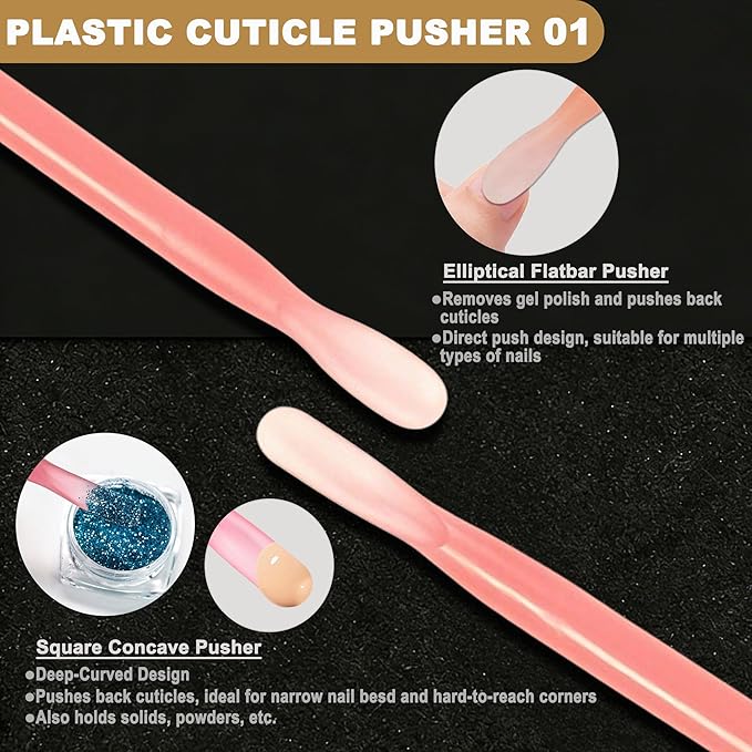 2Pcs Plastic Cuticle Pusher, Dual-end Dead Skin Nail Pusher, Gentle Plastic Pusher, Gel Polish Remover Tool, Manicure and Pedicure Tool, Orange