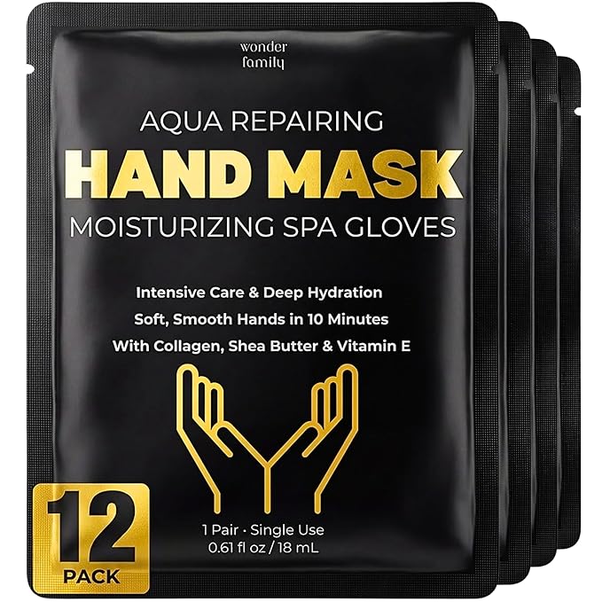 WONDER FAMILY Aqua Hand Mask – Moisturizing Gloves for Dry Cracked Hands – Collagen Overnight Hand Mask, Hand Moisturizer Cotton Gloves for Sleeping Alternative, Repairing Treatment for Women & Men