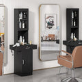RESHABLE Salon Station for Hair Stylist,Hair Styling Organizer Equipment with Glass Door,6 Tool Dryer Holders, 2 Storage Cabinet ，Beauty Spa Barber Equipment, Black