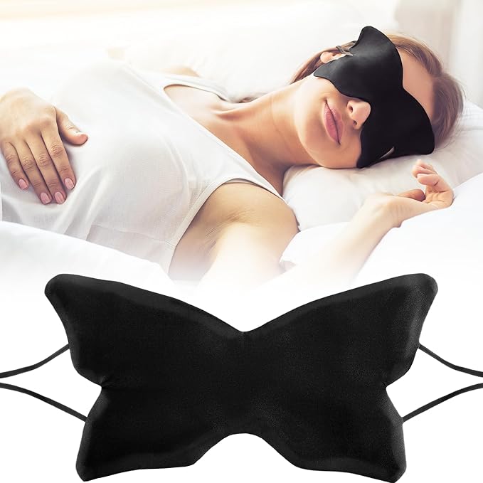 Butterfly-Shaped Silk Sleep Mask for Women - Black Ultra-Soft Light Blocking Eye Cover with Elastic Strap, Ideal for Night Sleep Travel Office Naps & Home Use