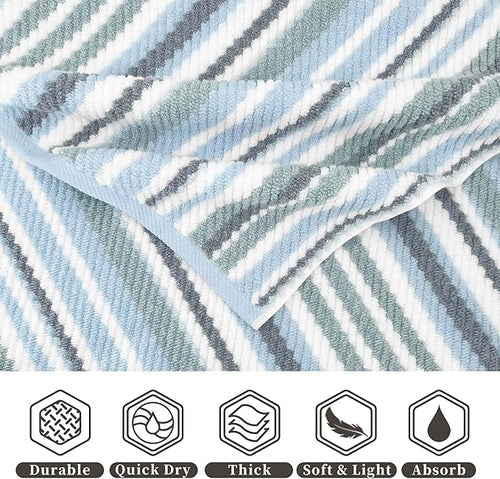 100% Cotton Blue Striped Hand Towels Set of 4, 16x27 Inches, Quick Dry & Highly Absorbent Soft Lightweight Towels for Bathroom, Shower, Guest Room, Luxury Blue & Gray Stripe Towel Gift Set