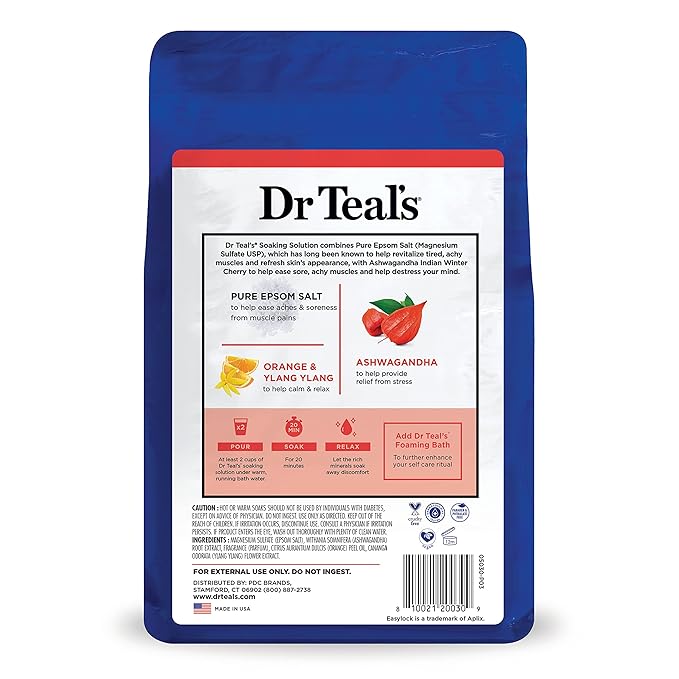 Dr Teal's Epsom Salt Magnesium Soak, Ashwagandha & Essential Oils, 3 lbs