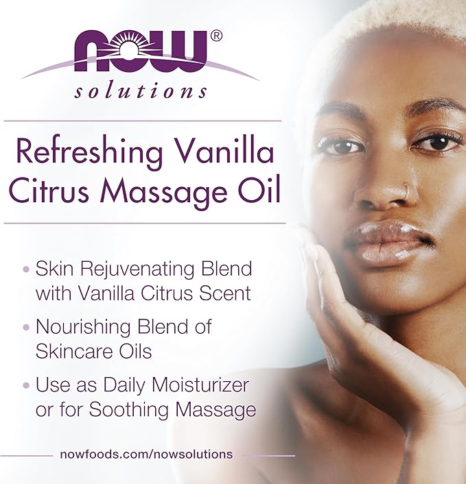 NOW Solutions, Refreshing Vanilla Citrus Massage Oil, Skin Rejuvenating Blend, Supple Skin, 8-Ounce