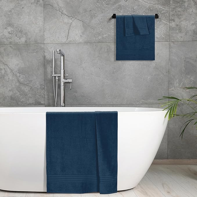 BOUTIQUO Ultra Soft 3 Pack Cotton Towel Set, Contains a Bath Towels 28x55 inch, a Hand Towels 16x24 inch & a Wash Coths 12x12 inch, Ideal Everyday use, Compact & Lightweight - Mineral Blue