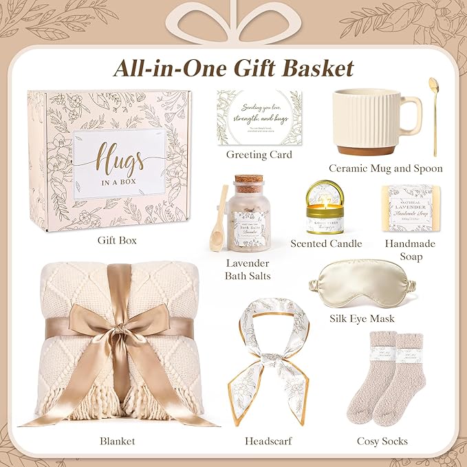 Loscola Birthday Gift Baskets for Women, Get Well Soon Gifts Basket After Surgery, Birthday to Women Mom Grandma, Self Care Package Spa Gifts Sympathy Gift Baskets for Woman