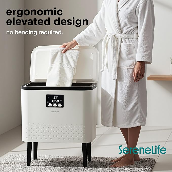 SereneLife WiFi-enabled Towel Warmer Bucket, 20L Large Capacity heater bucket for Towels Blanket and robes, Single-Touch Control, rectangular & Energy-Efficient Design, Auto Shut-Off, Black