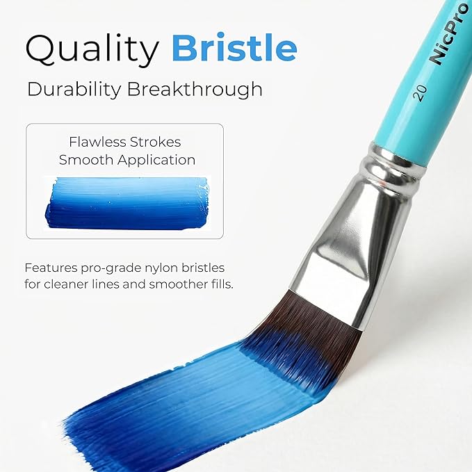 Nicpro Face Paint Brush Set, 7PCS Face & Body Painting Brushes with Aqua Blue Handles, Synthetic Nylon Hair Makeup Paintbrush Kit for Kids, Halloween, Cosplay, School Events & Summer Camp