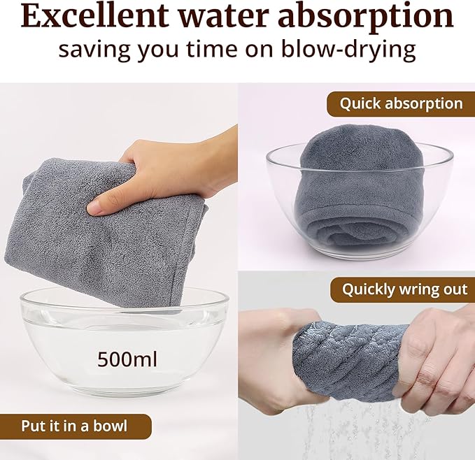 Hair Towel Wrap for Women - 3 Pack Plush Yarn Turbo Twist Hair Towels, Highly Absorbent Turban Towel for Wet Hair, Quick Drying Plopping Towels for Long Thick Curly Hair