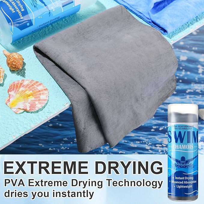 SmoothNovelty 2 Pack Swim Chamois Towel Water Absorbent Quick Dry Towel Shammy Chamois Cloth for Swimming Car Drying Diving Water Sports Beach Shower Pool Swimmer Gift