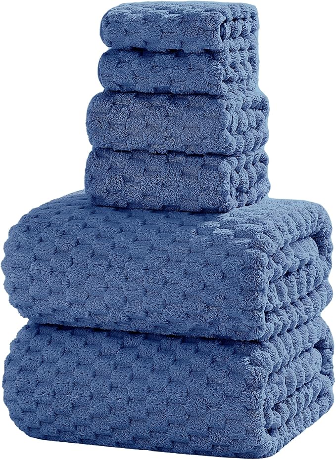 Oversized Bath Towels 40x80 Inches Extra Large Bath Sheets for Adults Super Soft Quick Dry Highly Absobent Microfiber Shower Towels for Bathroom（Blue, 6Piece