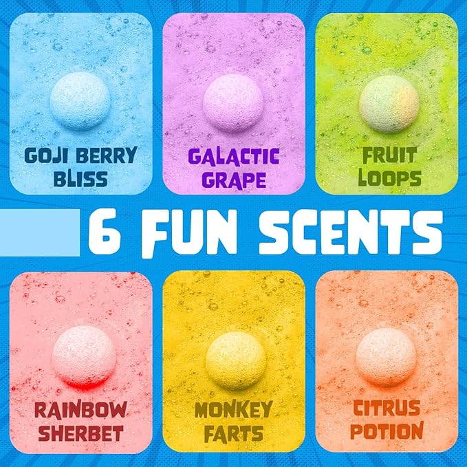 Poke Monster Bath Bombs for Kids with Surprise Inside (6 Pack) - Large Bubble Bath Bomb for Boys & Girls - Fruity Scent, Skin-Safe, USA Made, Kids Easter Basket Stuffers and Gift by Two Sisters