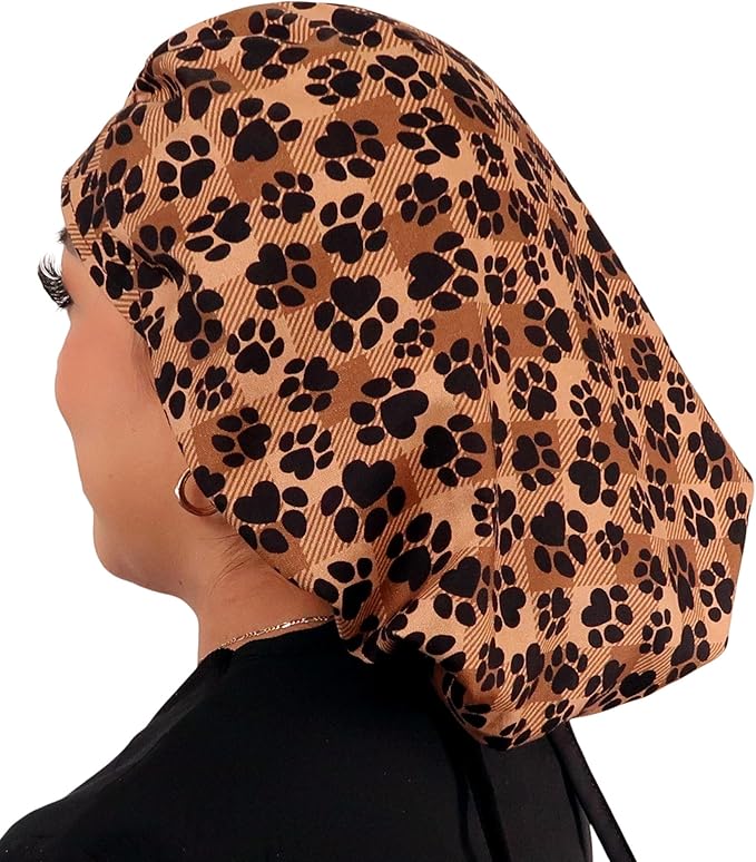 Sparkling EARTH Banded Bouffant Surgical Scrub Ponytail Working Caps and Built-in Sweatband - 100% Cotton - Made in The USA